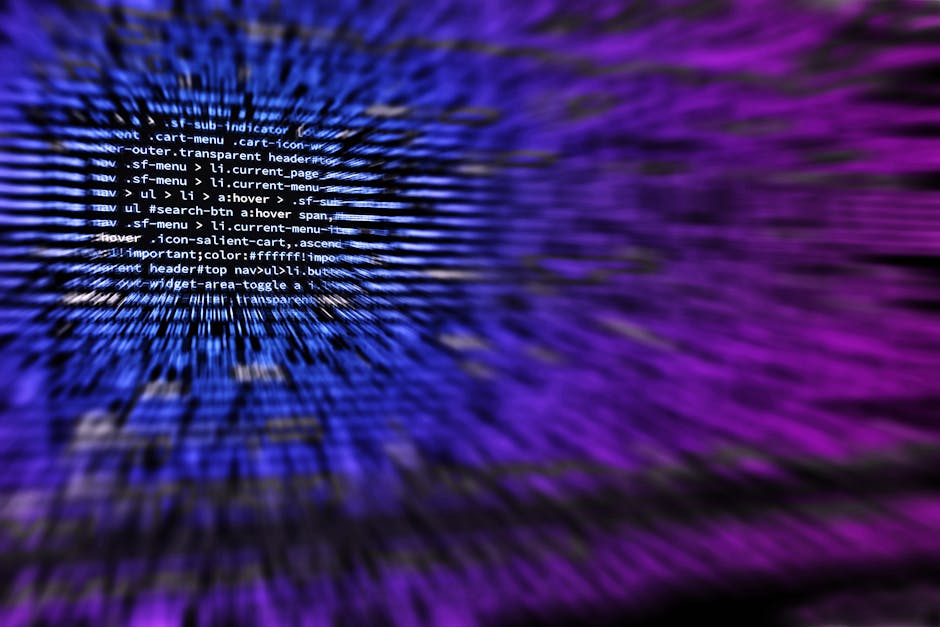 Dynamic abstract background featuring computer code in focus with blurred effect