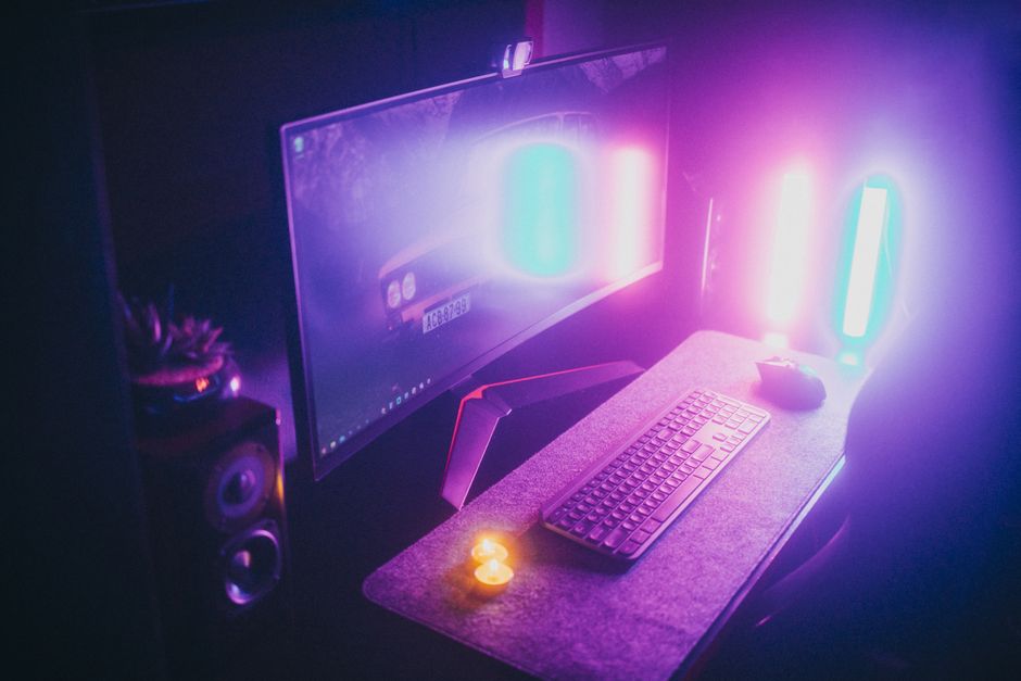 Neon lit desk setup